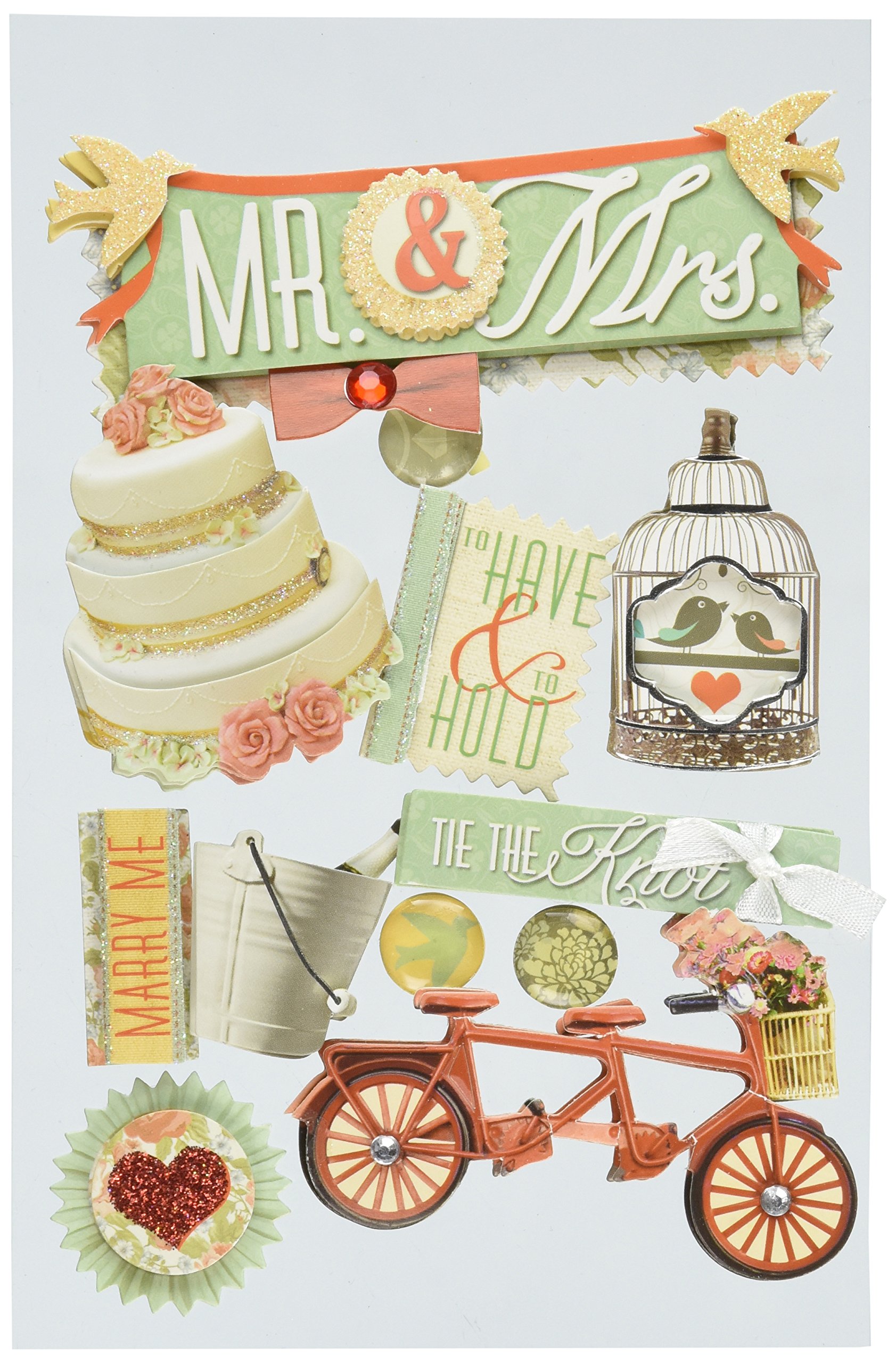 Paper House Productions Mr. and Mrs. 3D Stickers , Multi-Colour, PHSTDM-0133E, 22.4 x 12 x 0.5 cm