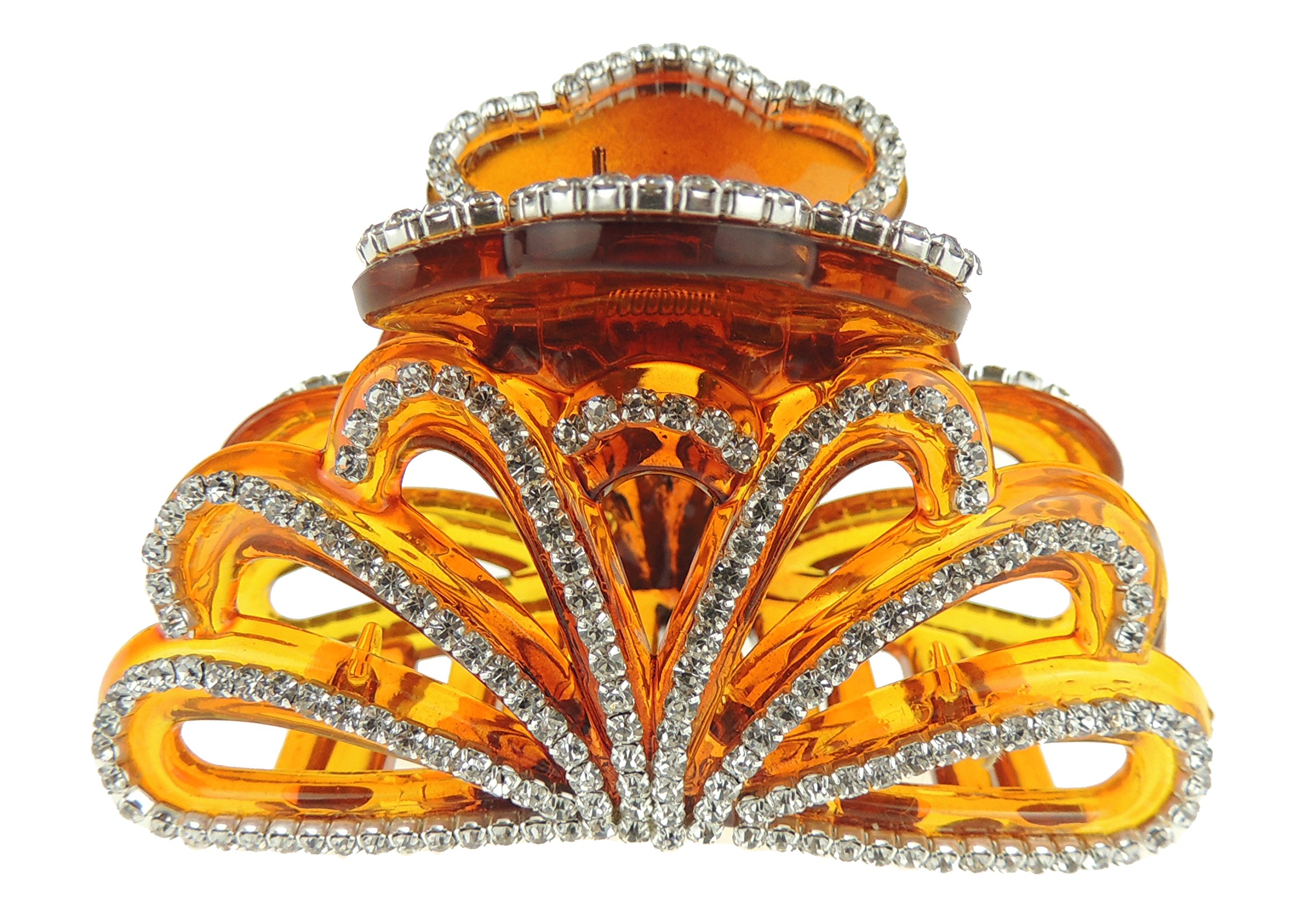 Extra Sparkly Women Girls Crystal Diamante Rhinestone Gems Bridal Wedding Evening Party Styling Fine Thin Hair Accessories Butterfly Claw Jaw Clip Octopus Clamp 8cm Peacock (Brown)