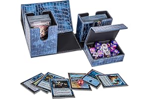 HENWEI Deluxe Blue Leather Card Storage Box with Unique Texture Flip & Fold Design - Holds 300+ Standard Cards - Perfect for TCG Collectors & Gamers - Durable, Stylish Organizer for Magic, Yu-Gi-Oh More