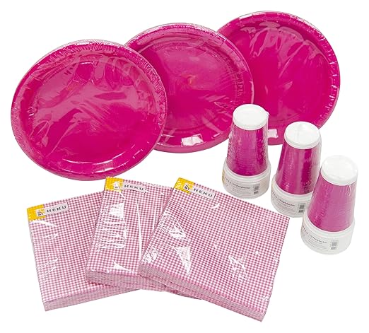 Heku 30005-26 Einweg-Party-Set mit Tellern, Bechern und Servietten, 120-teilig, rosa
