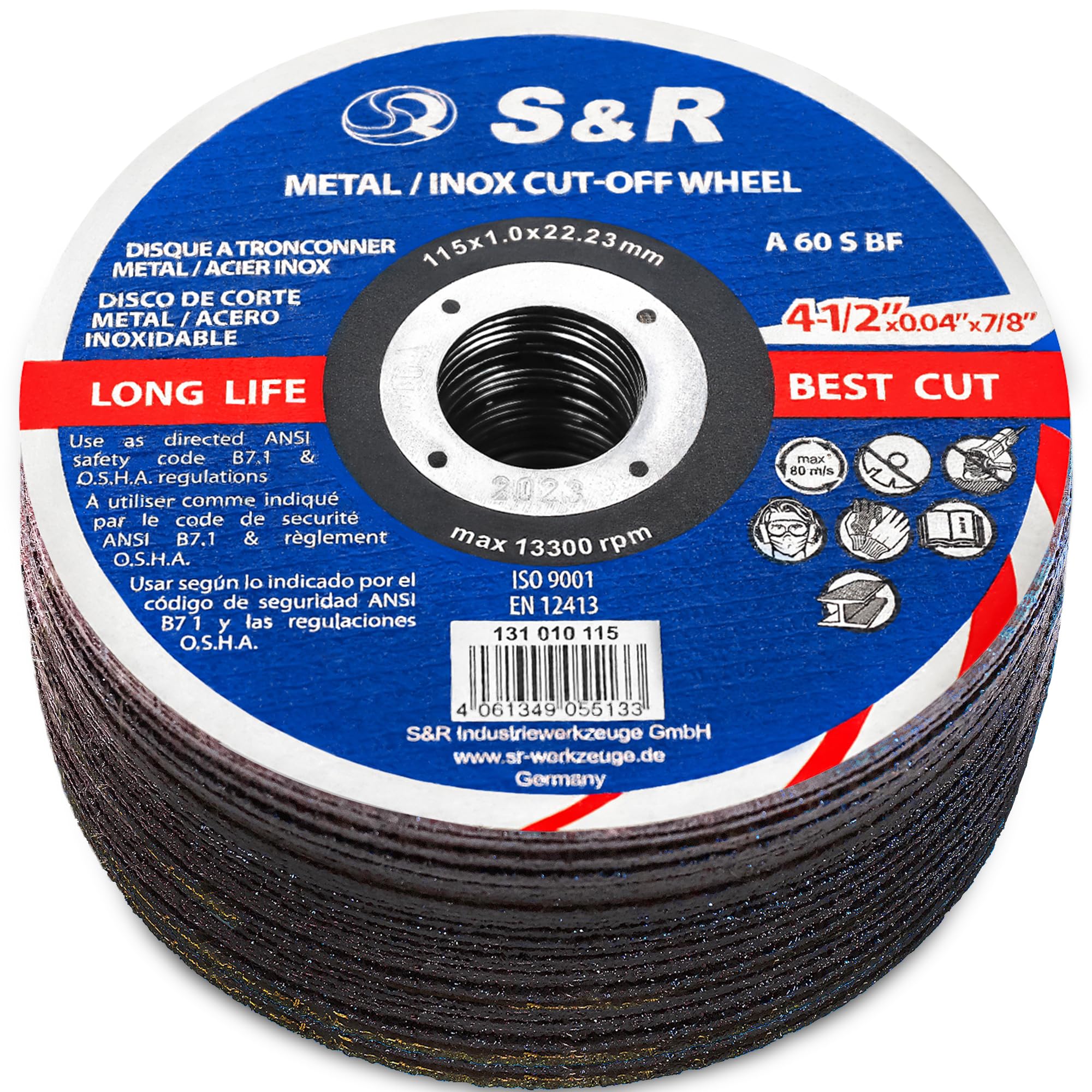 S&R 25x Ultra-Thin Metal Cutting Discs – 115 x 1.0 x 22.23 mm | A60 S-BF | For Inox, Stainless Steel, Steel | Angle Grinder Blades