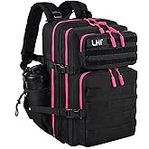 LHI Military Tactical Backpack for Men and Women 45L Army 3 Days Assault Pack Bag Large Rucksack with Molle System - Black with red zipper