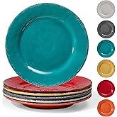 ZAROCRUS Rustic Melamine Dinner Plates, 11 inch Melamine Plates Set of 6, Large Salad/Dessert Plates, Unbreakable Colorful Serving Dishes Set for Indoor and Outdoor, Assorted Color…