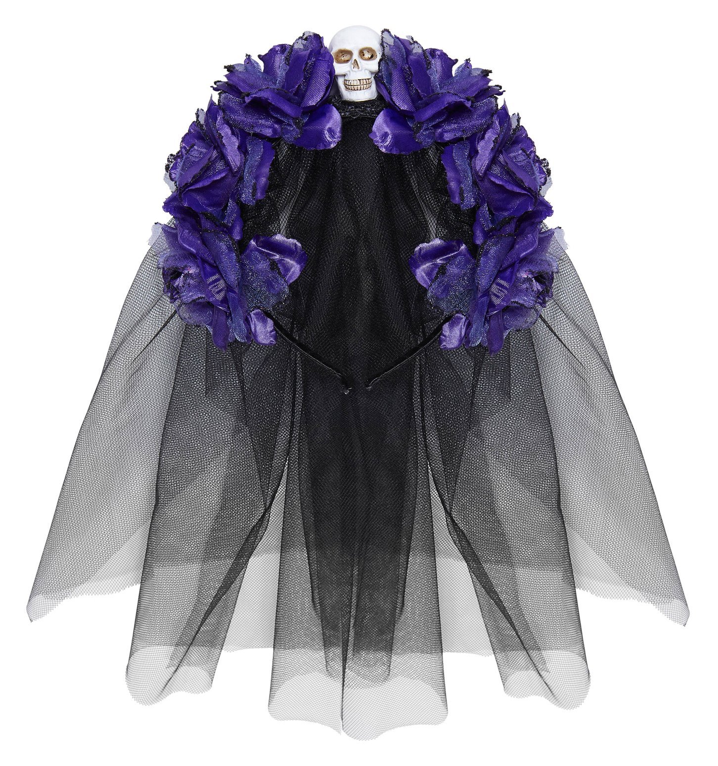 Widmann 04134 - Headband with 6 Roses and Veil, Adult Woman, Dia De Los Muertos, Flamenco, Spanish, Carnival, Theme Parties, One Size, Purple Rose Color