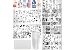 LoveOurHome Stamper Nail Stamping Kit 8pc Geometric Lace Animal Flower Nail Art Stamp Plates Template Stencil with Silicone Stampers Scrapers for Acrylic Manicure Design