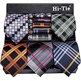 Hi-Tie Lot 5 Pcs Gift Box Mens Tie Set Necktie with Pocket Square Cufflinks Silk Neck Tie Collection
