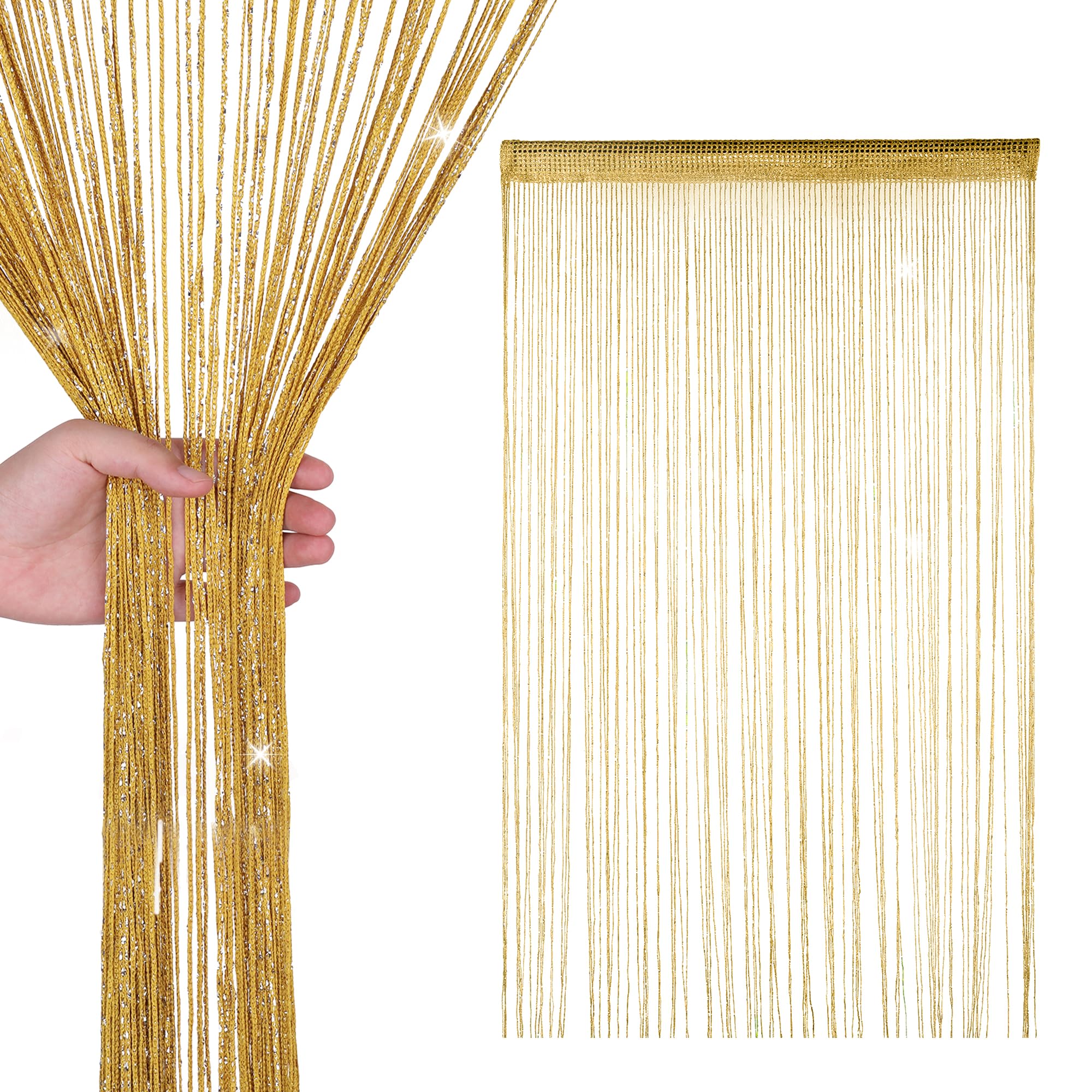 WedDecor Gold String Curtains Glitter Fringe Panel Fly Screen Room Divider Tassel Curtain for Doors, Doorway, Windows, Home Décor, Event Decoration, (90cm x 200cm) — image 1