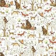 Colors of Rainbow Folded Flat Sheet Wrapping Paper Featuring Enchanted Forest with Animal Friends Squirrels Foxes Rabbits Bears (Fairytale Forest)
