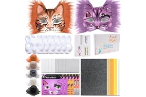 J6&H6 36 Pcs DIY Therian Mask Kit with Exclusive Animal Stickers, Mask,Felt Fabric Sheet, Faux Fur and Eye Mesh Suitable for use in Animal Role-Playing Parties and Carnival Costume Parties