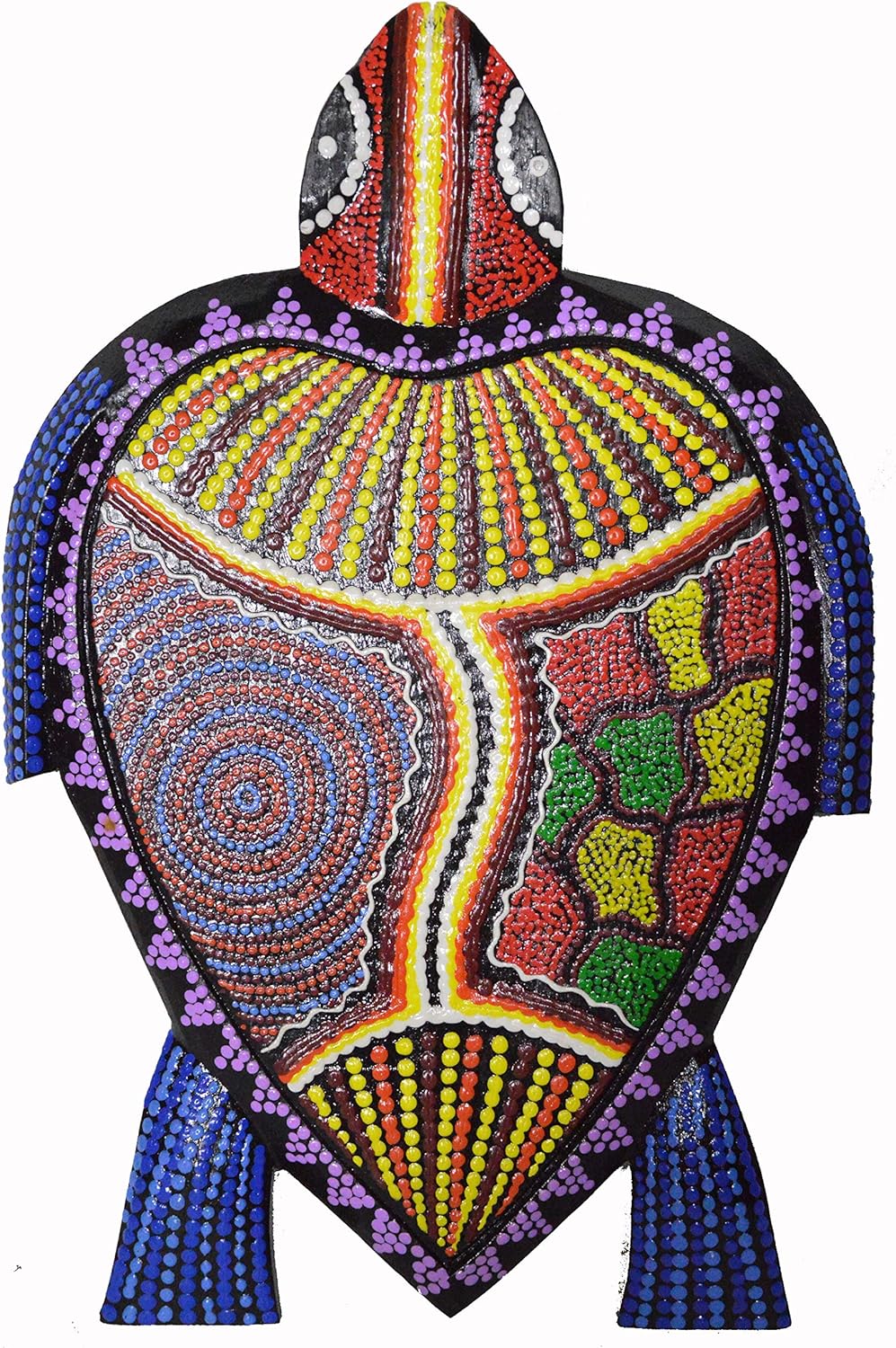 Amazon Com Worldbazzar Hand Carved Wooden Sea Turtle Aboriginal Dot Art Wall Sculpture Plaque Home Kitchen
