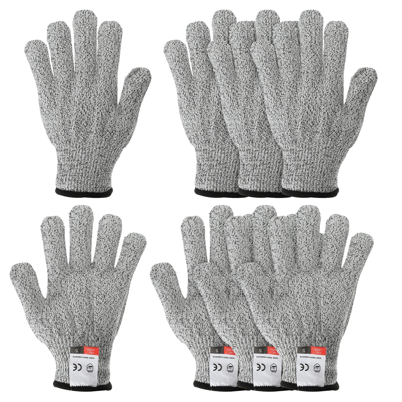 PATIKIL Cut Resistant Gloves, 4 Pair Level 5 Protection Anti Cutting Gloves for Kitchen Wood Carving Working, Medium, Gray