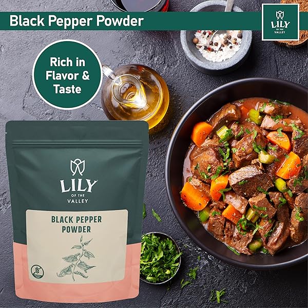 LILY OF THE VALLEY BLACK PEPPER POWDER – 100% RAW SOURCED FROM INDIA – RICH IN FLAVOR & TASTE, IDEAL FOR COOKING, SMOOTHIES, LATTES & TEA – VEGAN & GLUTEN-FREE – PACKED IN RESEALABLE POUCH(16OZ, 453G)