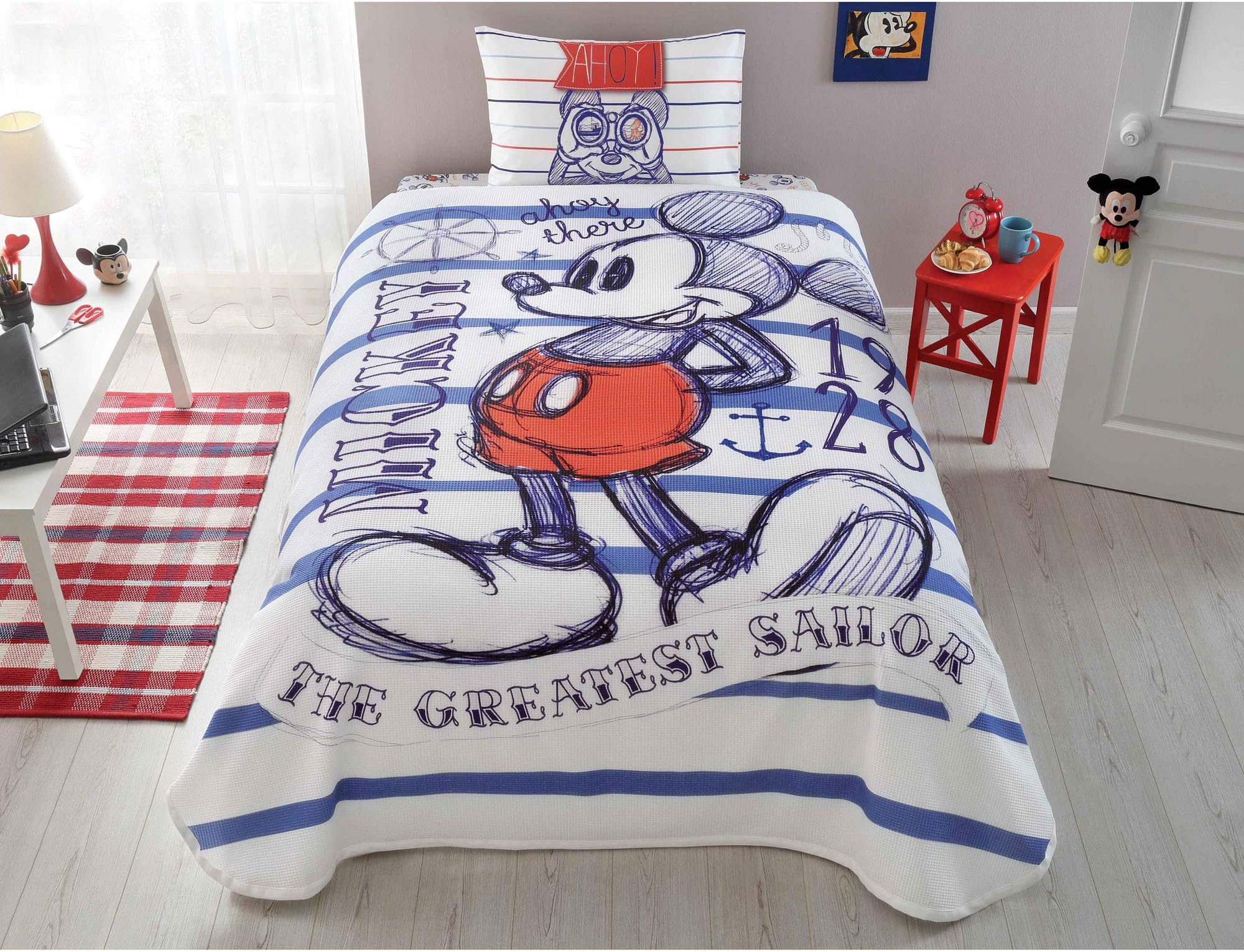 TAC Disney Mickey Mouse Single/Twin 100% Cotton Bedding Bedspread/Coverlet Set 3 Pcs