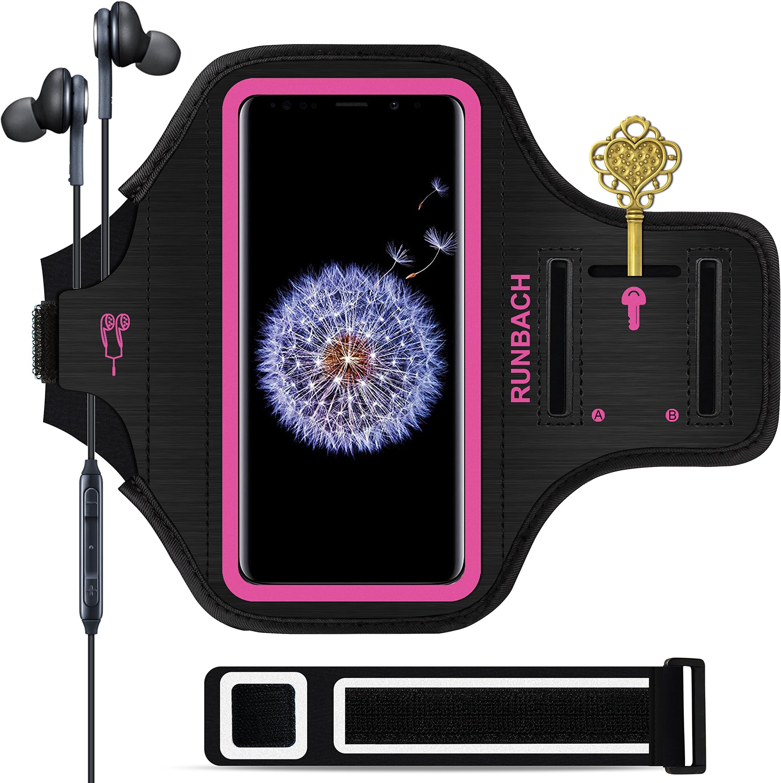 Galaxy S8+/S9+/S10+/S20+ Armband,RUNBACH Sweatproof Running Exercise Gym Bag with Key Holder and Card Slot for Samsung Galaxy Phones(Pink)