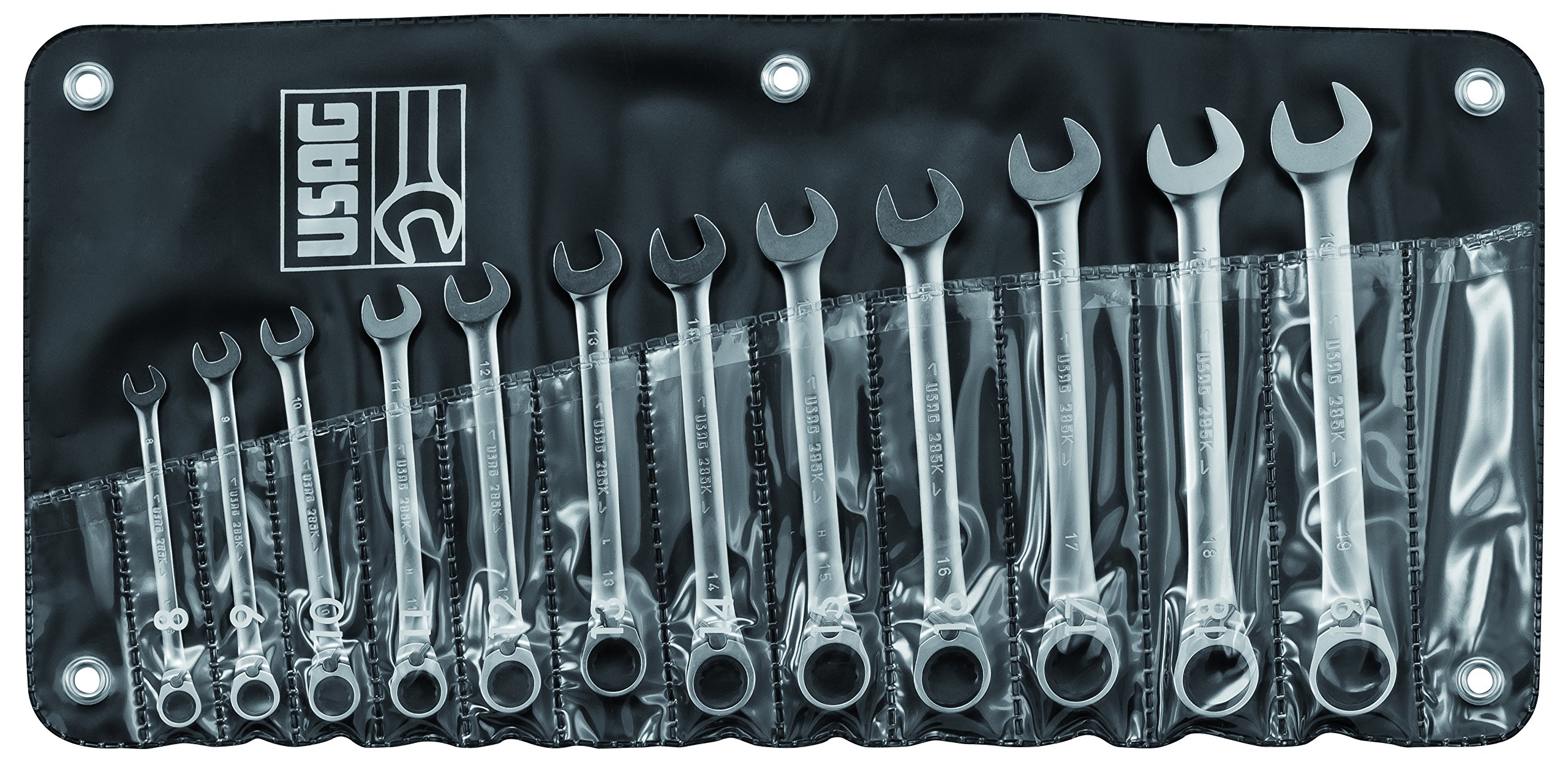 USAG U02856070 - 285 KA/B12 - Set of 12 reversible ratchet combination wrenches with locking ring