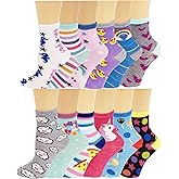 Ayla 12 Pairs Pack Kids Girls Colorful Creative Fun Novelty Design Crew Socks (4-6, Crazy Design)