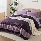 Andency Full Size Comforter Set Purple - 7 Pieces Striped Lightweight Bed in a Bag, Soft Microfiber Reversible Bedding Set with Comforter, Fitted & Flat Sheet, Pillowcases & Shams