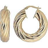 Kooljewelry 14k Yellow Gold 7 mm Twist Detail Bold Hoop Earrings