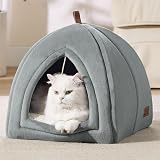 Bedsure Cat Cave Bed Indoor Flannel Hooded Igloo 40x40x40cm Grey view 7