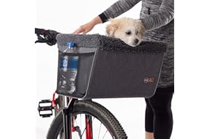 K&H Pet Products Bike Basket Front Dog Carrier, Universal Fit Cat Dog Pet Bike Basket with Front Bicycle Mount Included, Washable Liner, Strong Metal Basket, 2 Safety Leashes - Large 16 X 12 X 10in