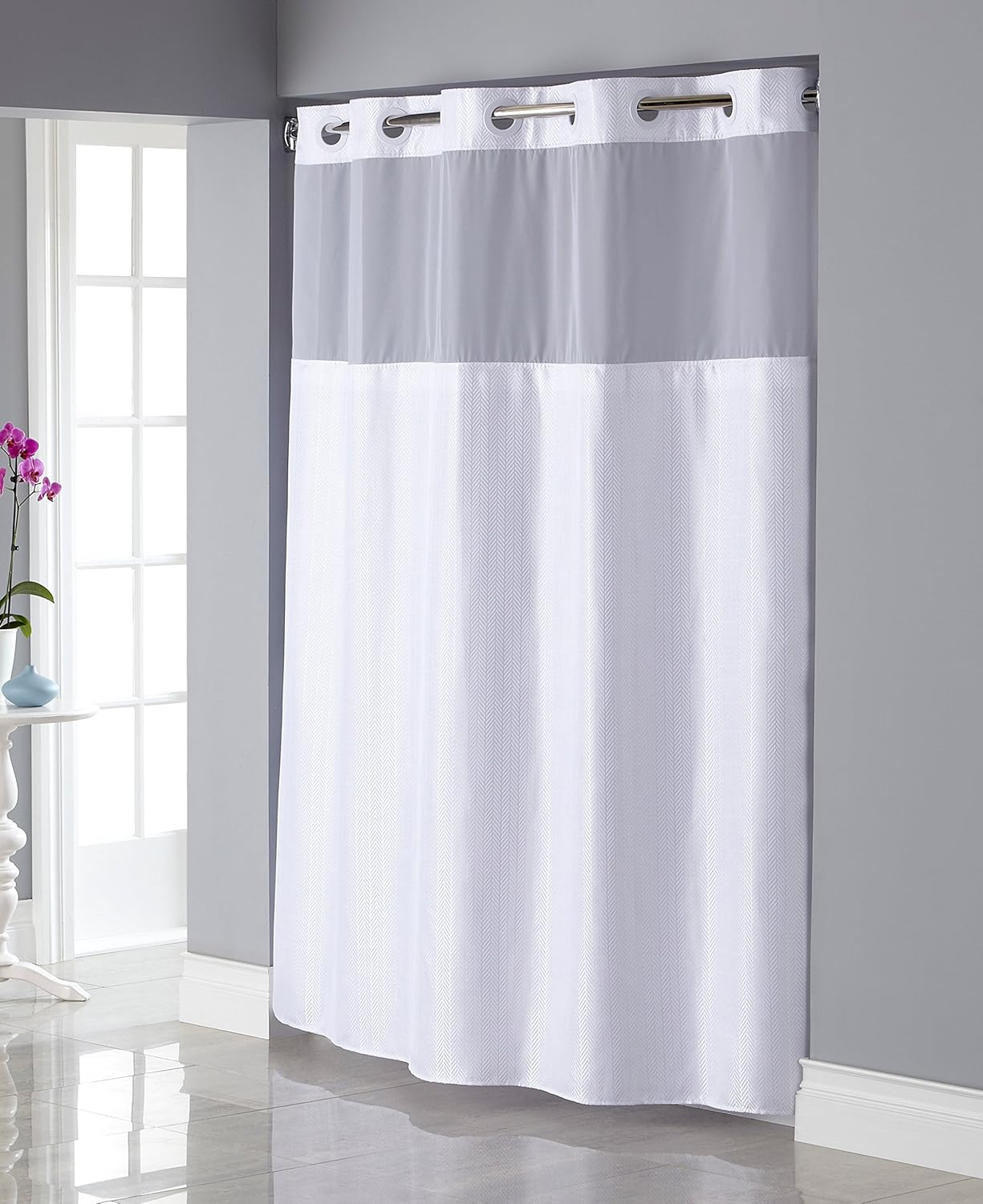 Amazon Com Hookless Rbh34my835 Shiny Texture Herringbone Shower