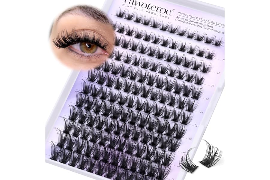 Pawotence Lash Clusters Wispy Cluster Eyelash Extensions 10-18mm Individual Lashes DIY Cluster Lashes Extension Soft Comfortable Eyelash Clusters with Thin Band