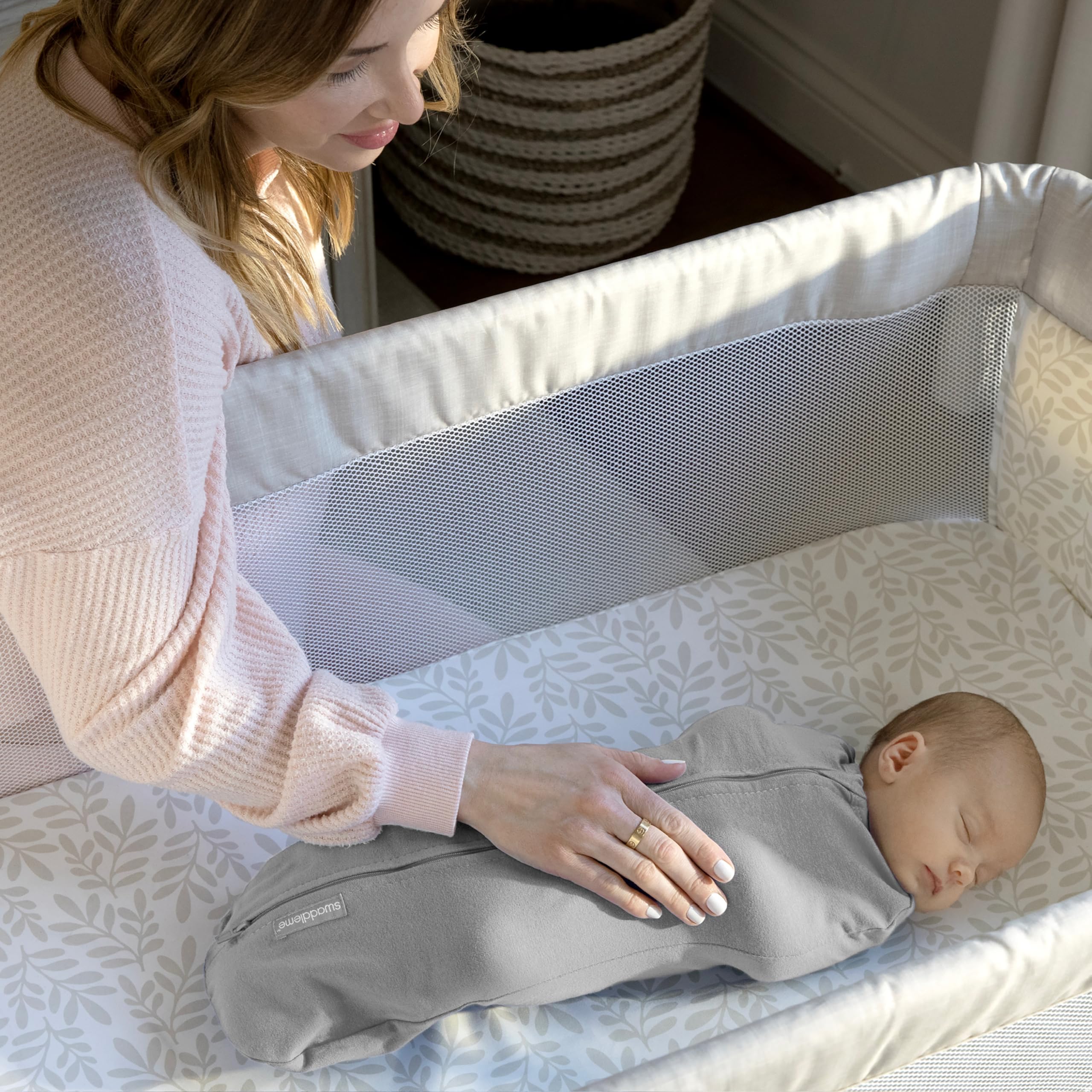 SwaddleMe by Ingenuity Compression Baby Swaddle Pod, Two-Way Zipper for Easy Diaper Changes, Improves Sleep & Calms Startle Reflex, 0-2 Months, 1.0 TOG, 1-Pack - Flower Confetti