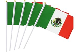 Kind Girl 25 Pack Hand Held Small Mini Flag Mexico Flag Mexican Stick Flag Round Top National Country Flags,Party Decorations Supplies for Parades,World Cup,Festival Events,International Festival