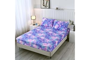 SDIII Colorful Galaxy Full Fitted Sheet with 2 Pillowcases, Not Including Flat Sheet, Microfiber Deep Pocket Space Full Bed Sheets for Girls Boys Kids
