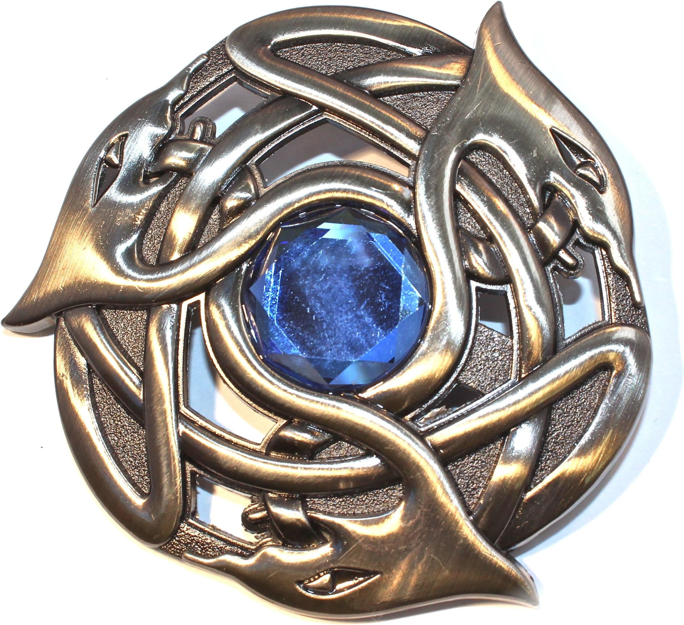 Celtic Serpent Stone Antique Chrome PLAID BROOCH
