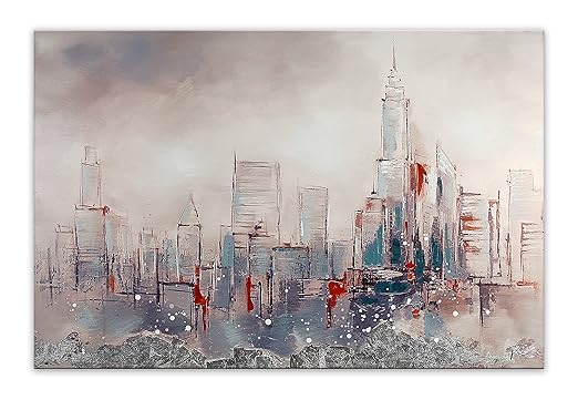 title=Arte dal Mondo Profilo di Città Dipinti su Telaio Estetico, Acrilico,