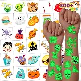 JOYIN 306 Pcs Halloween Tattoos for Kids, Glowing Temporary Tattoos in Assorted Designs Bulk for Child Trick or Treat Gifts Halloween Party Favor Decorations Goodie Bags Supplies Class Game Prizes