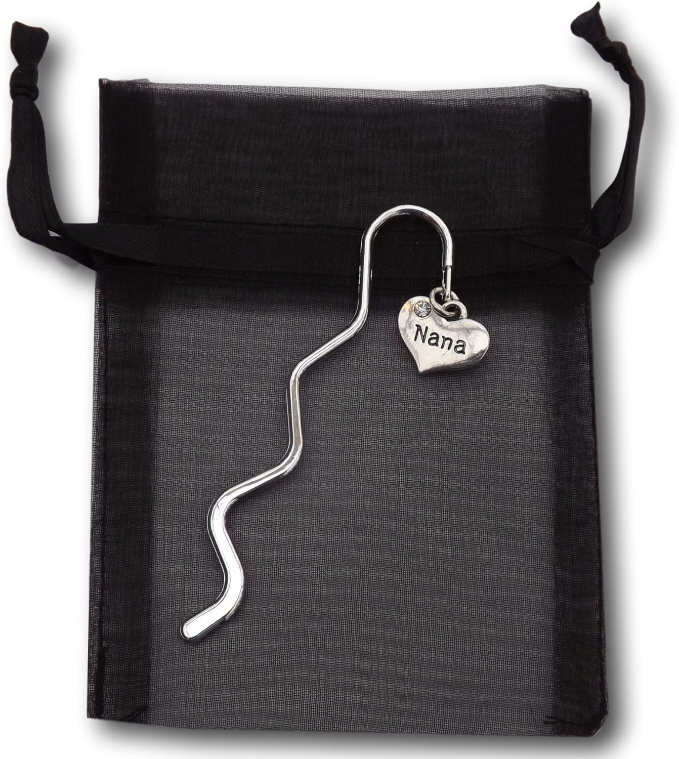 FizzyButton Gifts Nana Heart Charm mini Bookmark in Gift Bag, Silver