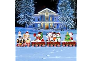 Marsui 4 Pieces Christmas Train Decorations Outdoor Yard Lawn Signs Christmas Tree Gingerbread Santa Snowman Reindeer Train with 8 Stakes for Xmas Holiday Outside Garden Lawn Yard Decor