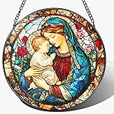 8 Inch Virgin Mary Stained Glass Suncatcher, Stained Glass Window Hanging, Christian Window Hanging Decor, Suncatchers for Windows Door Home Decor and Christmas, Christian Gift, Religious Gift