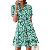 BerryGo Womens Summer Eyelet Mini Dress Beach Casual Embroidery Lace Puff Short Sleeve V Neck Boho Party Short Dresses