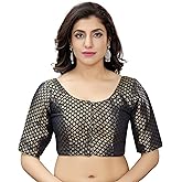 Madhu Fashion Traditional Banaras Brocade Readymade Saree Blouse with Elbow Length Sleeves