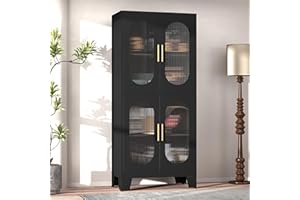 GAIOUS Black Kitchen Pantry Cabinet, Pantry Storage Cabinet with Acrylic Glass Doors and Adjustable Shelves, Metal Storage Cabinet for Kitchen, Dining Room, Home Office and Bedroom