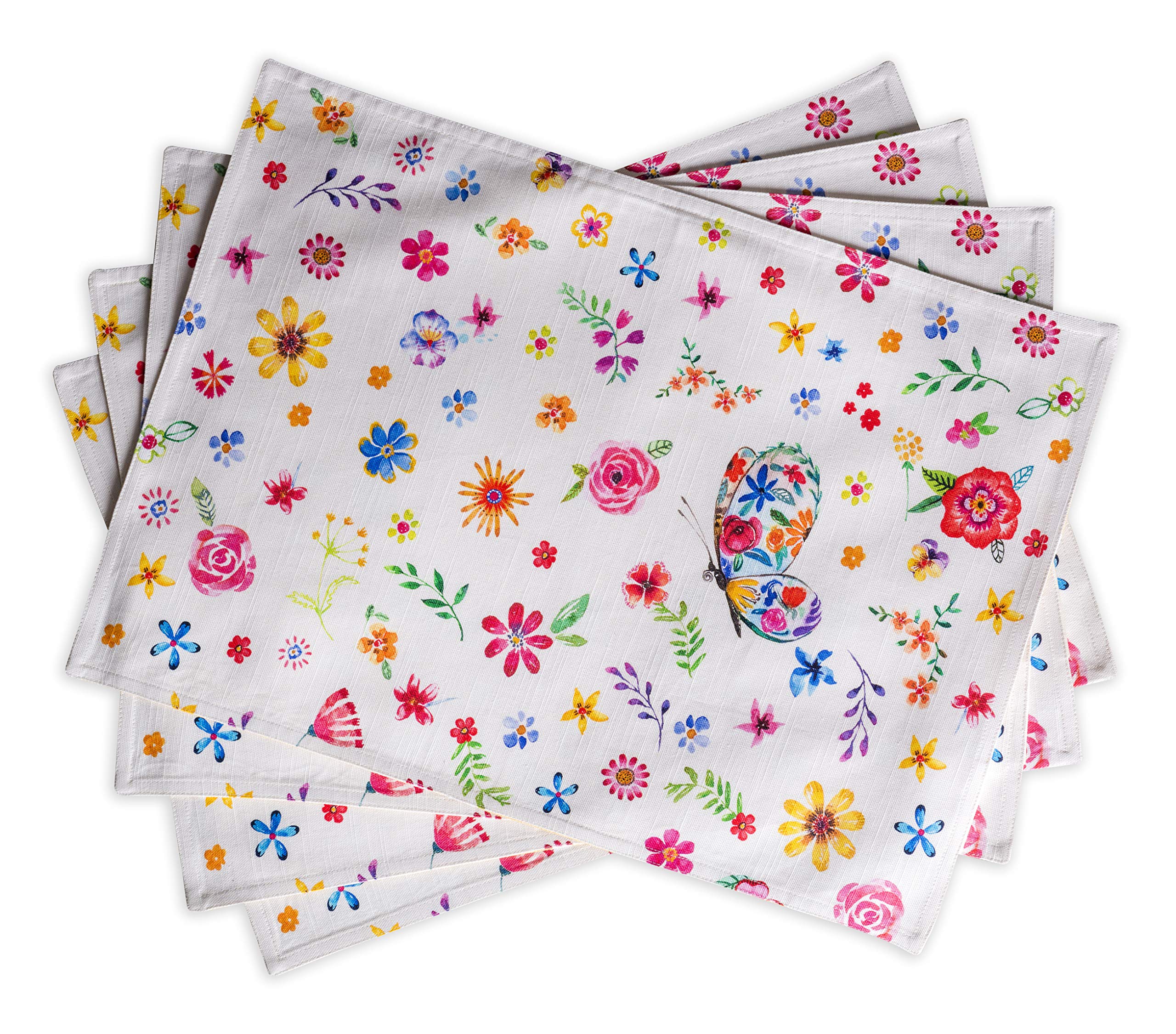 Maison d' Hermine Placemats Set of 4 100% Cotton Washable Reusable Table Mats for Home Kitchen Dining Party Wedding Restaurant Gifts for Mothers Day (Happy Florals - Sweety, 33 CM x 48 CM) — image 1