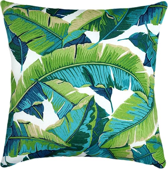 Almohada verde sin marca, con hojas tropicales de palmeras, almohadas