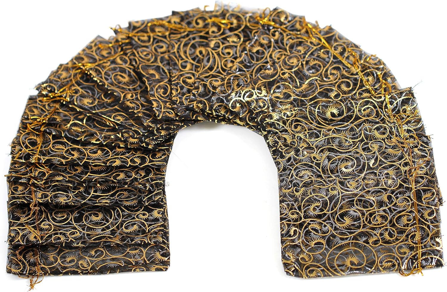 ZUUC Eyelash Gold Organza Drawstring Pouch Bag Pack of 100 (Black, 5X7