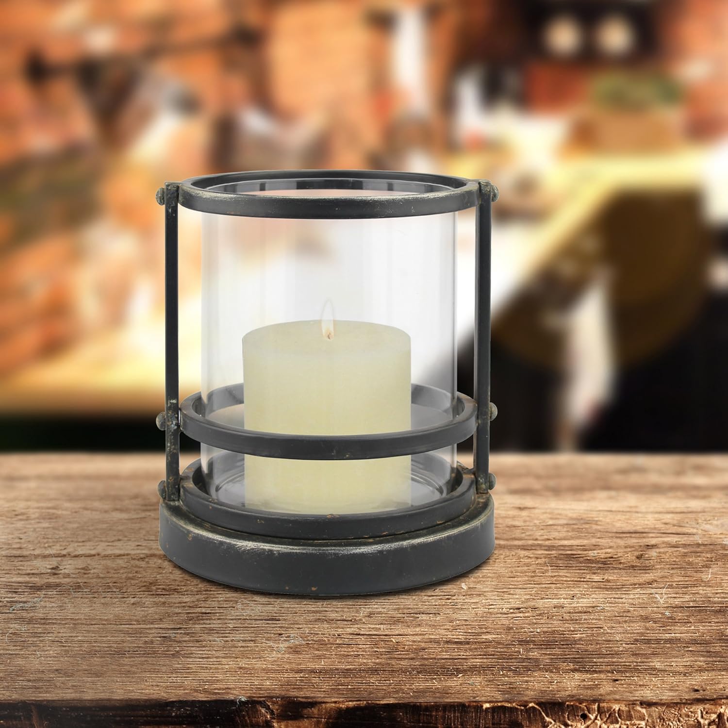 Stonebriar Industrial Black Metal Cage Pillar Candle Holder with Removable Glass Hurricane, Decorative Rustic Design for Wedding Decorations, Parties, or Everyday Home Decor, Small: Home & Kitchen