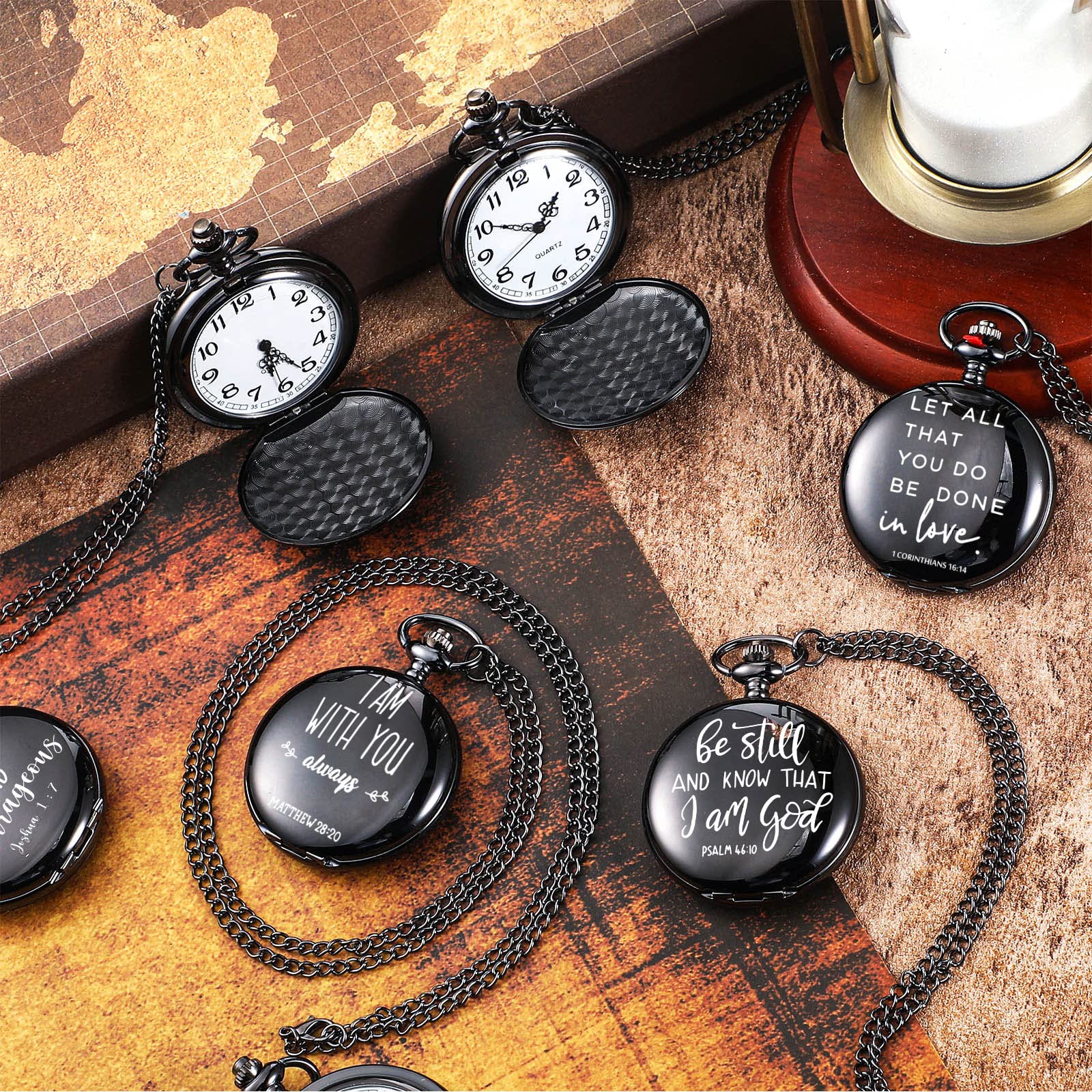 Yinkin 12 Pack Bible Verse Pocket Watch with Chain Father's Day Gift Christian Inspirational Gifts Bulk Religious Quotes Pocket Watches for Men Women Male Coworker Teacher Staff Volunteer Office Team
