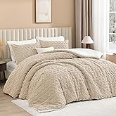 Andency Fluffy Sherpa Queen Comforter Set, Super Soft Beige Fleece Warm Bedding for Winter, Luxury Jacquard Boho Thick Fuzzy Plush Bed Set 3 Pieces(1 Shaggy Comforter, 2 Pillowcases)