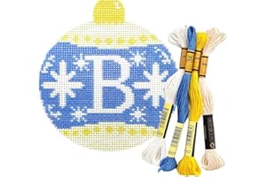 HOWIE'S NEEDLEPOINT Howie's Christmas Needlepoint Needlepoint Kits, 18CT Printed Embroidery Pattern Starter Kits, Stamped Patterns Canvas Kits(Christmas Ball-Letter B,4x4inch)