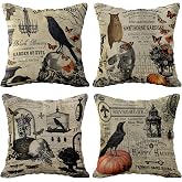 KatchOn, Vintage Halloween Pillows Covers - 18x18 Inch, Pack of 4 | Skull Throw Pillow Covers | Pumpkin Cushion Covers | Halloween Decorations Indoor, Summerween Decorations Party