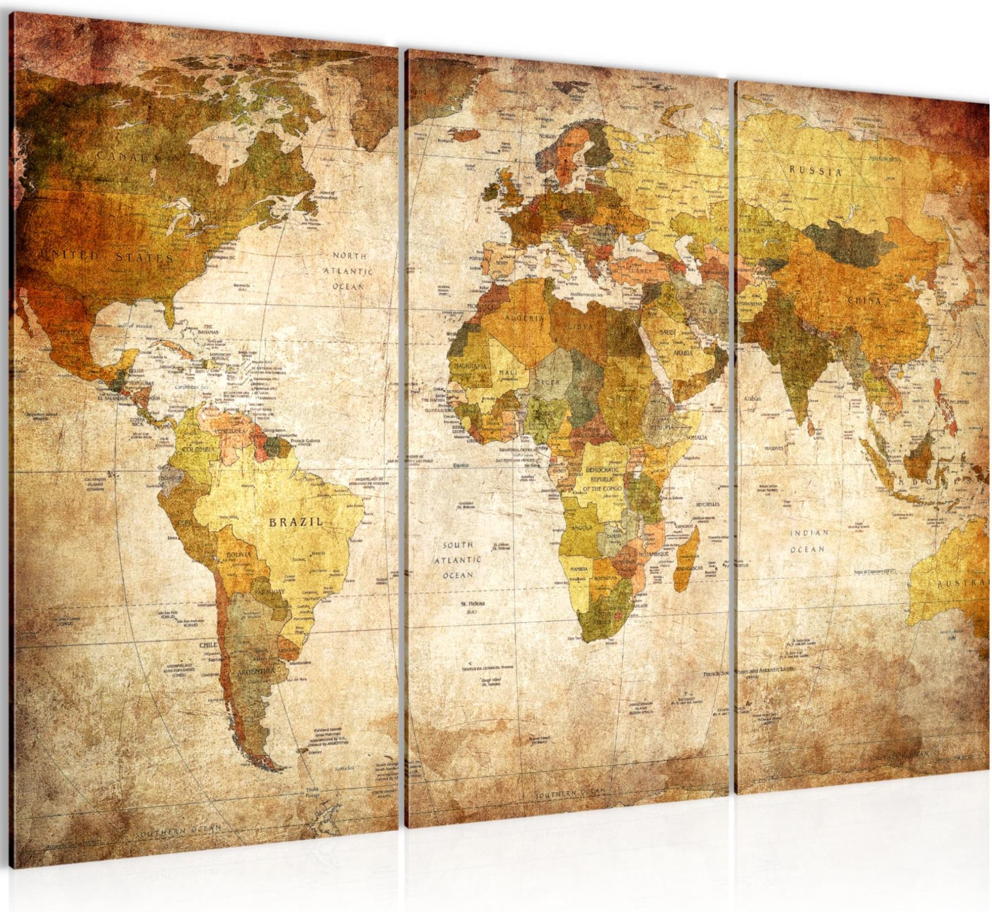 Picture World Map Wall Decoration 120 x 80 cm Canvas Vlies Non- Woven - Decoration Art for Living Room Bedroom - 103431a