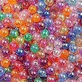 BERMRO 10mm Acrylic Beads 400pcs Ab Color Beads Acrylic Beads Assorted Colors Round Bubble Beads for DIY Craft Jewelry Necklace Making (ab-Color Clear)