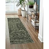 Morebes 2x6 Vintage Washable Dark Green Kitchen Runner Rug Non Slip, Boho Runners for Hallways, Non Shedding Soft Indoor Floor Throw Carpet for Laundry Living Room Bathroom Bedroom