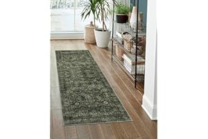 Morebes 2x6 Vintage Washable Dark Green Kitchen Runner Rug Non Slip, Boho Runners for Hallways, Non Shedding Soft Indoor Floor Throw Carpet for Laundry Living Room Bathroom Bedroom